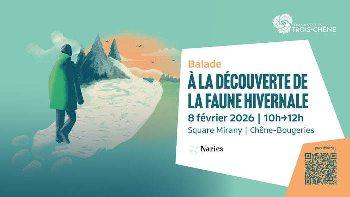 une illustration se trouve sur la gauche mettant en scène une personne qui marche dans un décor hivernal et à droite de l'image se trouve toutes les informations de l'événement