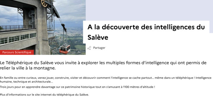 Annonce des ateliers prévus au Téléphérique du Salève lors de la Fête de la Science