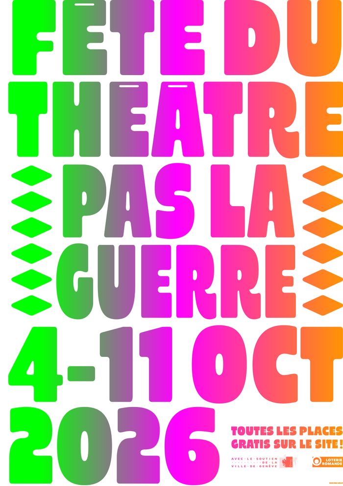 un texte indique Fête du Théâtre pas la guerre. Les dates du festival sont indiquées, du 4 au 11 octobre 2026
