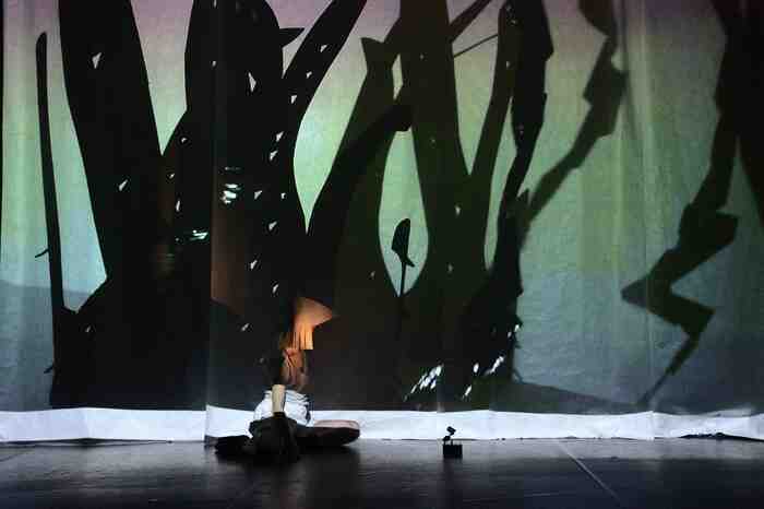 A character with a mask on the stage of "La Médaille ou À chacun son monstre"