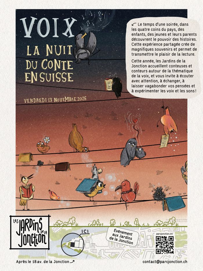 Des petits oiseaux gazouillent sur des fils électriques devant un coucher de soleil
