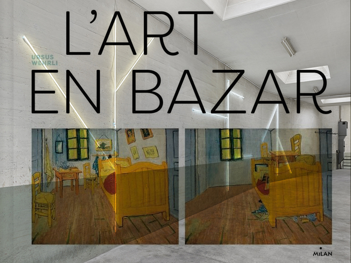 photo : MAMCO superposition de la couverture du livre L'Art en Bazar avec une vue d'exposition du MAMCO