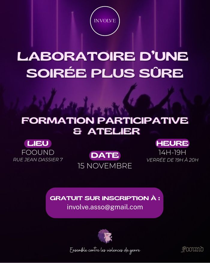flyer avec le logo de l'association, proposant les informations de l'heure, date et lieu de l'evenement d'INVOLVE.