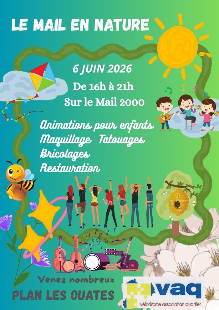 Des enfants qui font de la musique, des abeilles avec une ruche, des instruments de musiques et des gens qui s'amusent