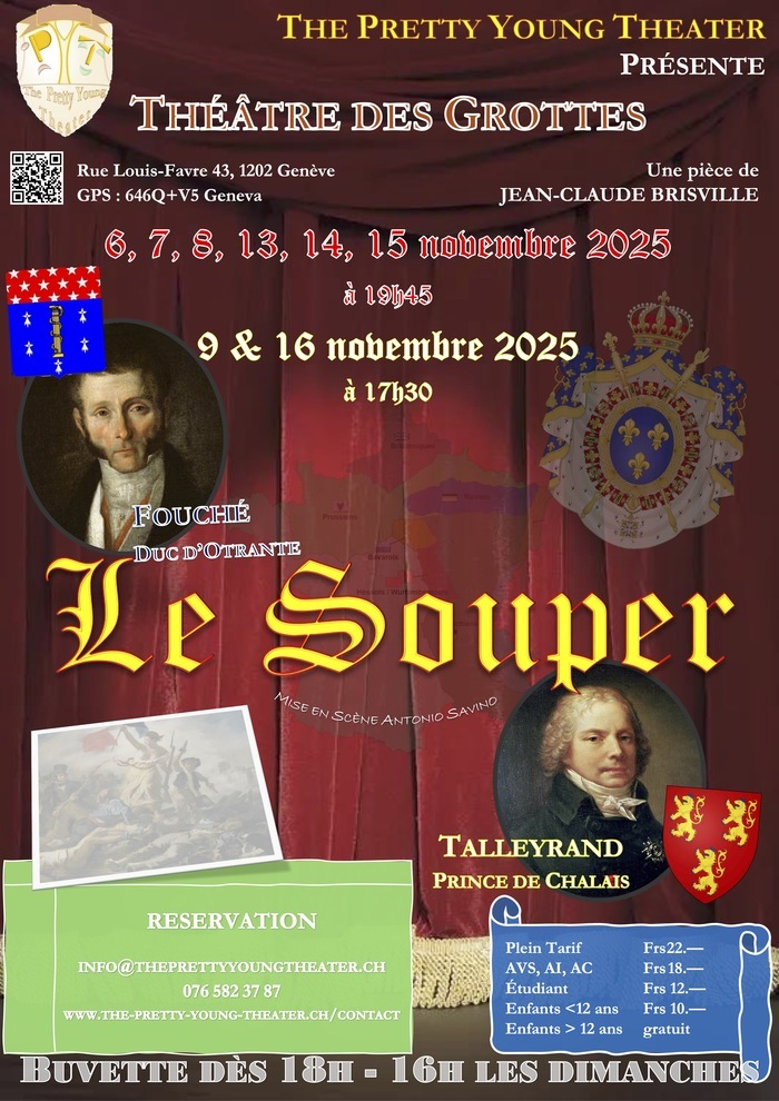 Rideaux de scène où apparaissent les deux protagonistes Fouché et Talleyrand pour le Souper qui va déterminer le futur gouvernement de la France