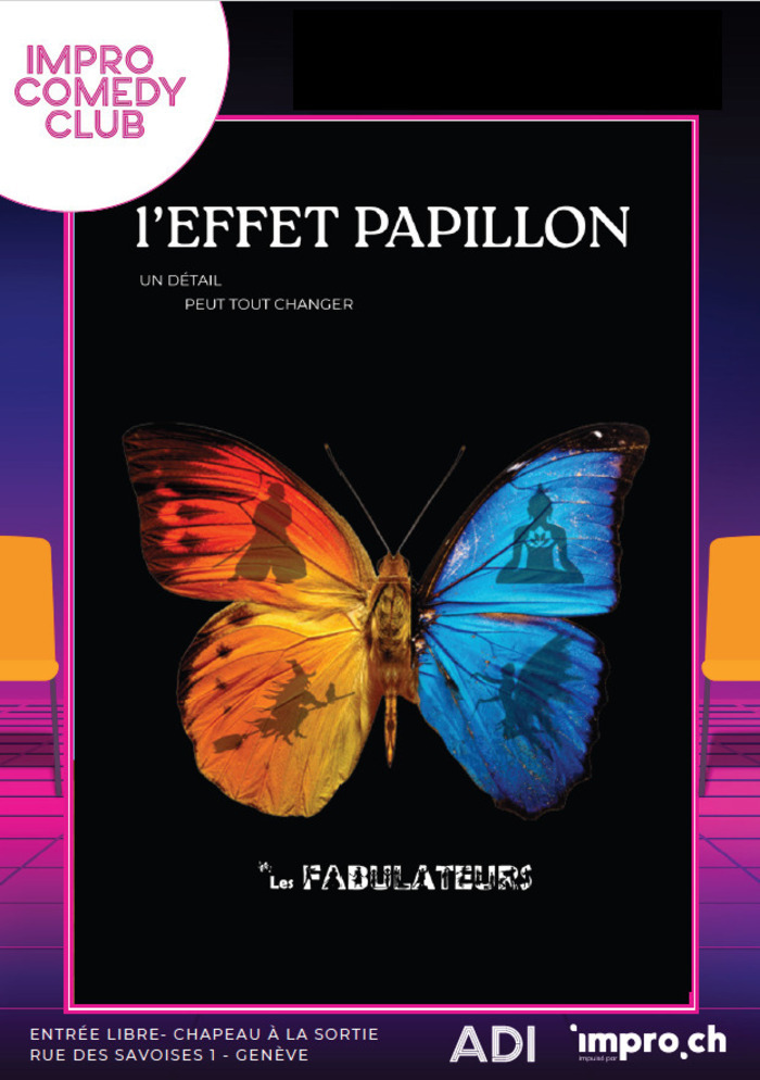 Un papillon avec deux côtés différents - affiche annonce spectacle improvisation des Fabulateurs