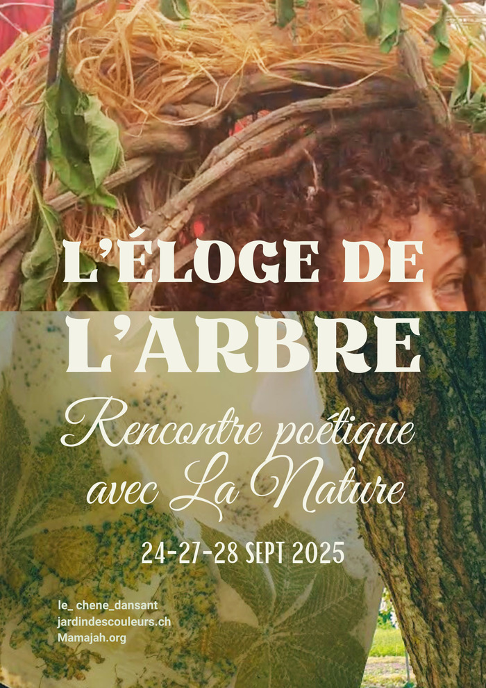 Jaky Roland tissu avec des empruntes végétales, un tronc d'arbre, une femme avec une coiffe végétale