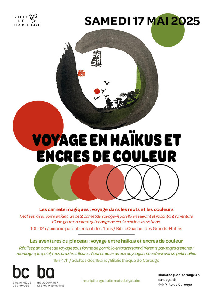 DR Affiche avec des couleurs rouge et vert et un dessin en encre de Chine dessus.