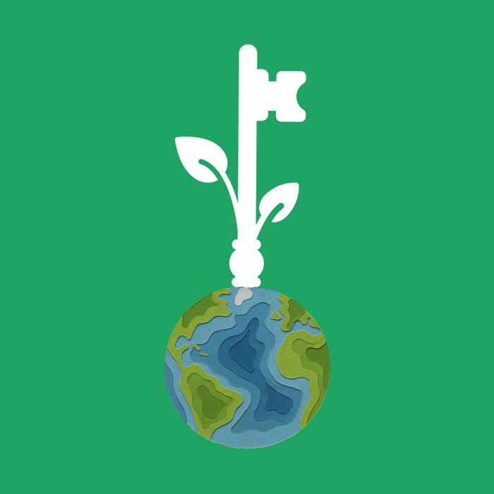 Clé de l'Avenir avec une base en forme de Terre et une clé avec des feuilles