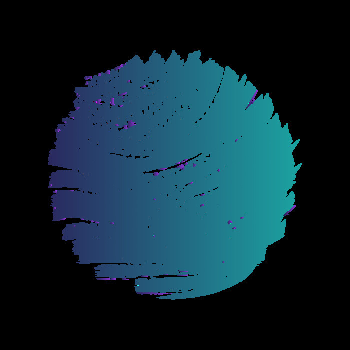 une forme ronde composée par des traits bleus et verts