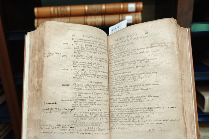 Livre de Species Plantarum de Linné ouvert à la bibliothèque du Jardin botanique