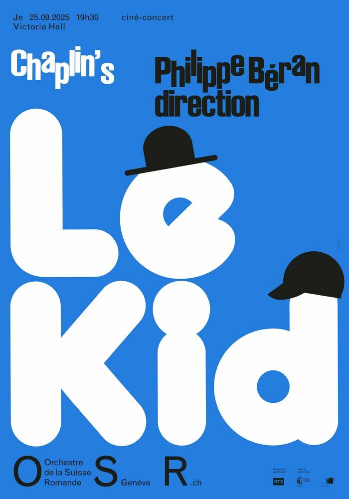 Roy Export S.A.S Affiche de la soirée sur fond bleu, écrit en très grand LE KID joué par l'OSR