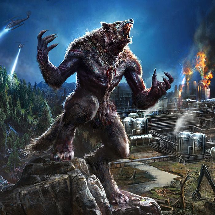 loup-garou, nuit, fabrique en feu