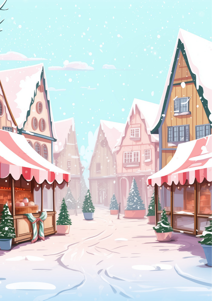 Illustration d'un village de Noël sous la neige