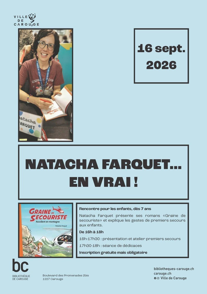 Image de Natacha Farquet signant un livre de sa saga Graine de secouriste.