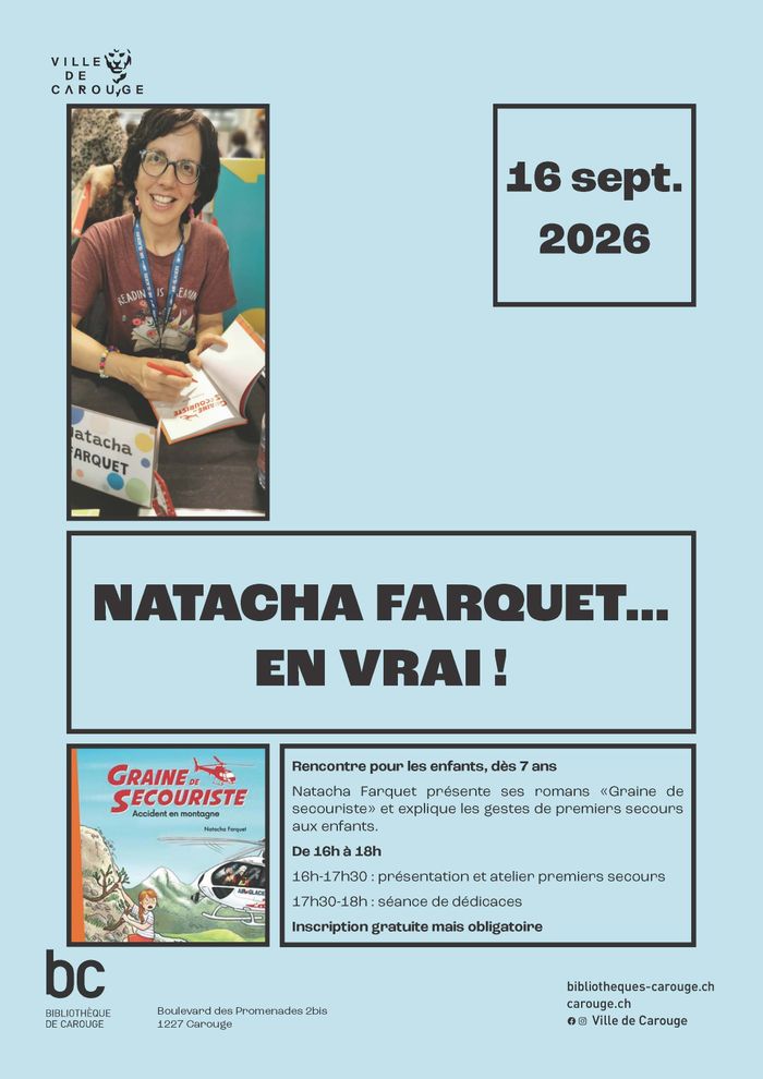 Image de Natacha Farquet signant un livre de sa saga Graine de secouriste.