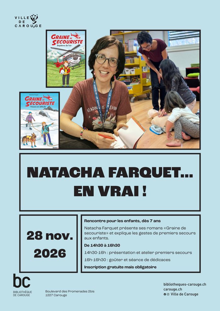 Image de Natacha Farquet signant un livre de sa saga Graine de secouriste.