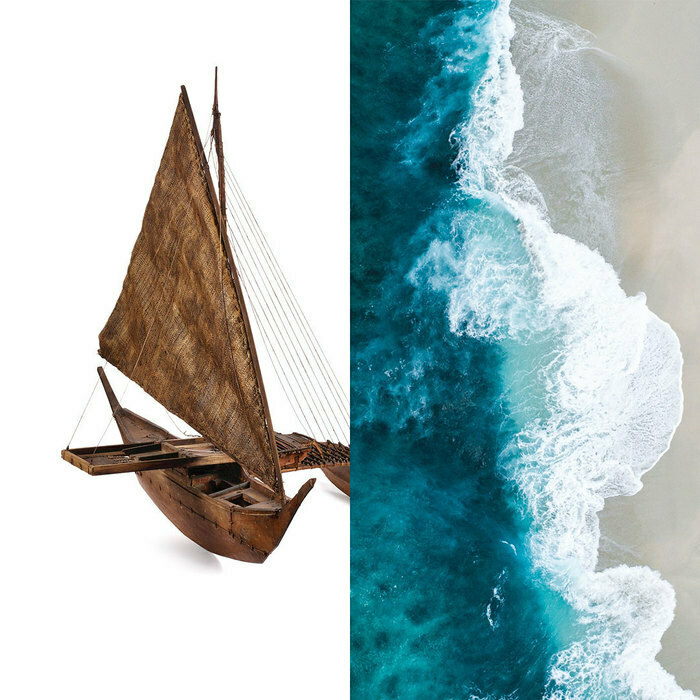 Océan et maquette de pirogue à balancier