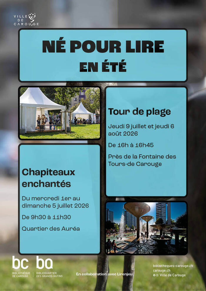 Image des fontaines de Carouge et de chapiteaux dans le quartier des Auréas.