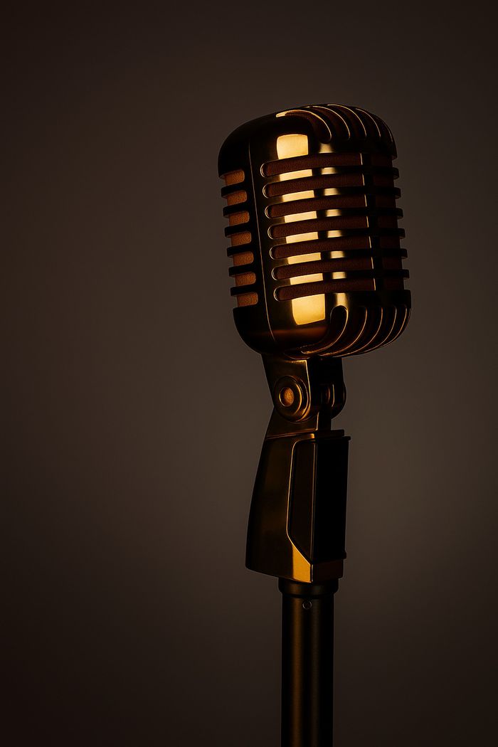 Micro vintage doré sur fond marron