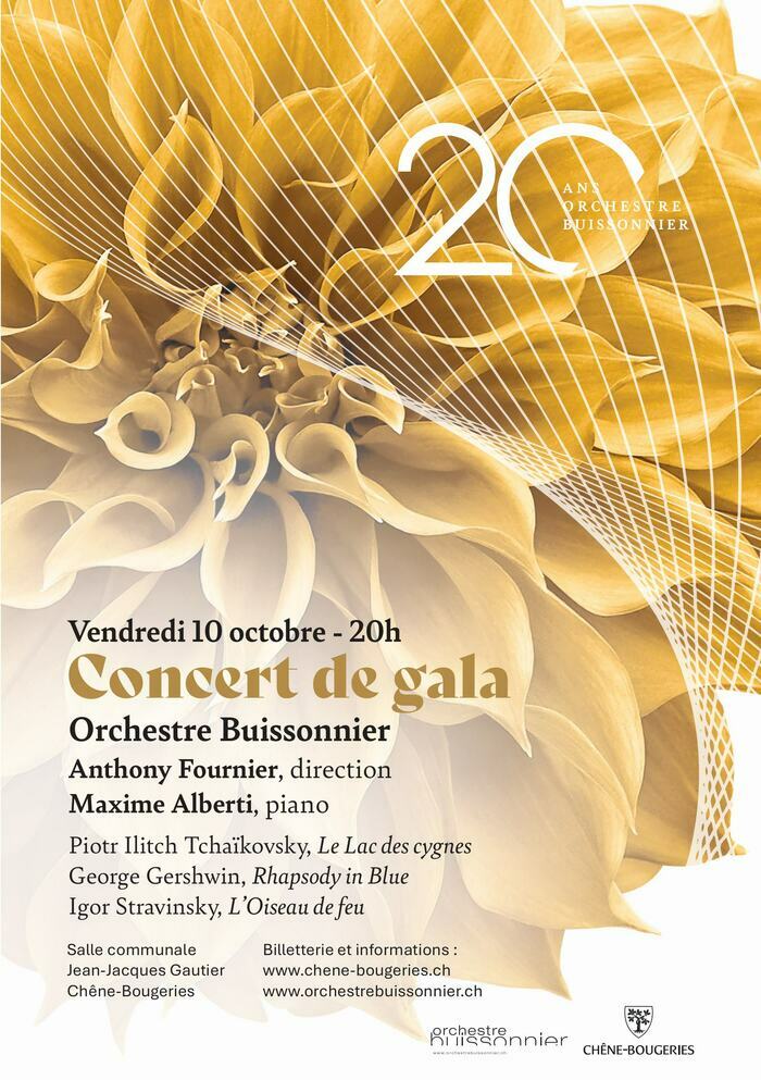 Mairie de Chêne-Bougeries Fleur dorée avec informations de date et lieu du concert