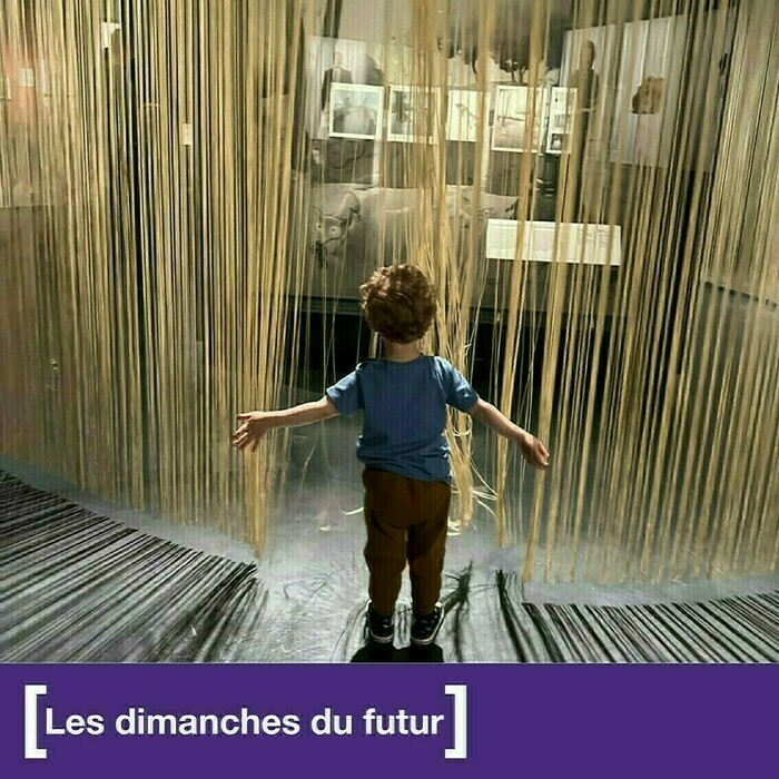 Photo d'un enfant de dos qui découvre une partie d'une exposition au MEG
