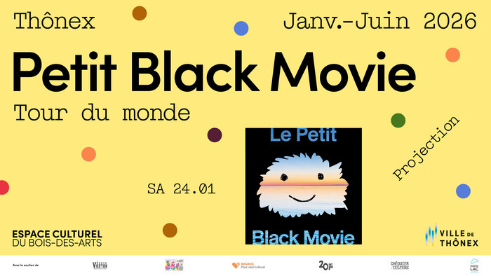 Sur fond jaune, des petits points de couleurs sont éparpillés sur le visuel. On y retrouve les informations de l'événement ainsi qu'une photo.