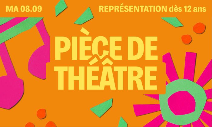 Sur fond orange on retrouve des motifs colorés et le titre écrit en jaune