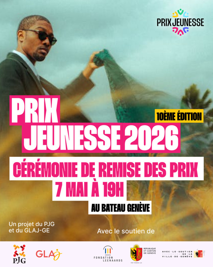 Affiche du Prix Jeunesse qui tiendra sa cérémonie de remise des prix le jeudi 7mai 2026 à 19h au Bateau Genève pour fêter ses 10 ans