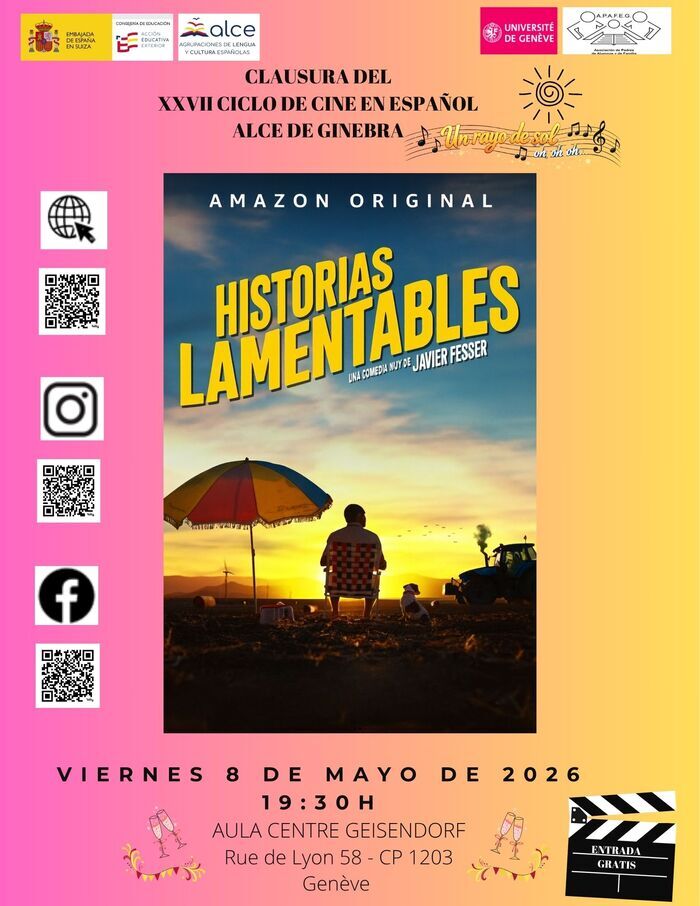 Cartel con información sobre la proyección de la película Historias lamentables
