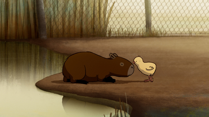 Alfredo Soderguit, Los carpinchos, 2024 Un capybara et un poussin