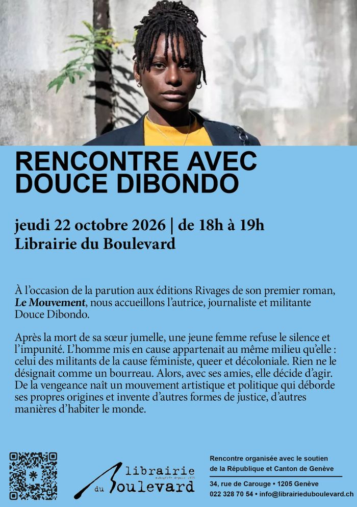 Rencontre avec Douce Dibondo le 22 octobre à 18h à la Librairie du Boulevard, Genève