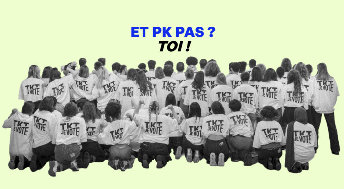 Les jeunes animateur-ices de l'association qui portent un t-short "Tkt Je vote".