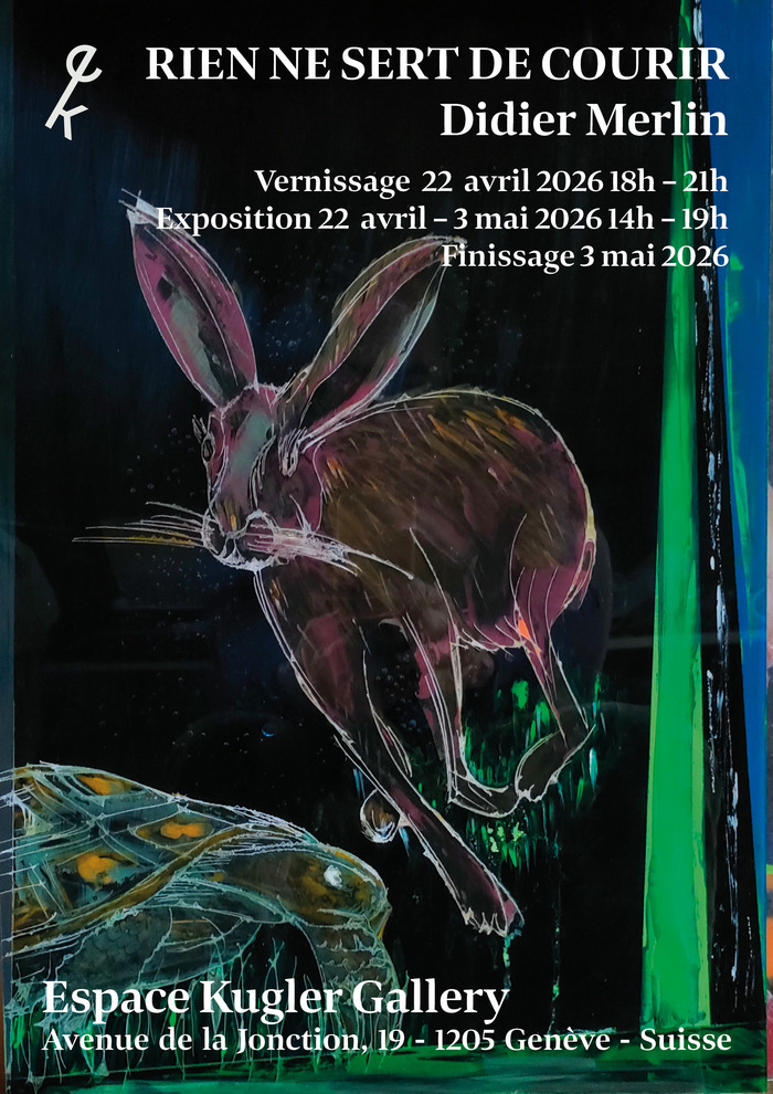 Flyer de l'exposition de Didier Merlin, représentant un lièvre qui court