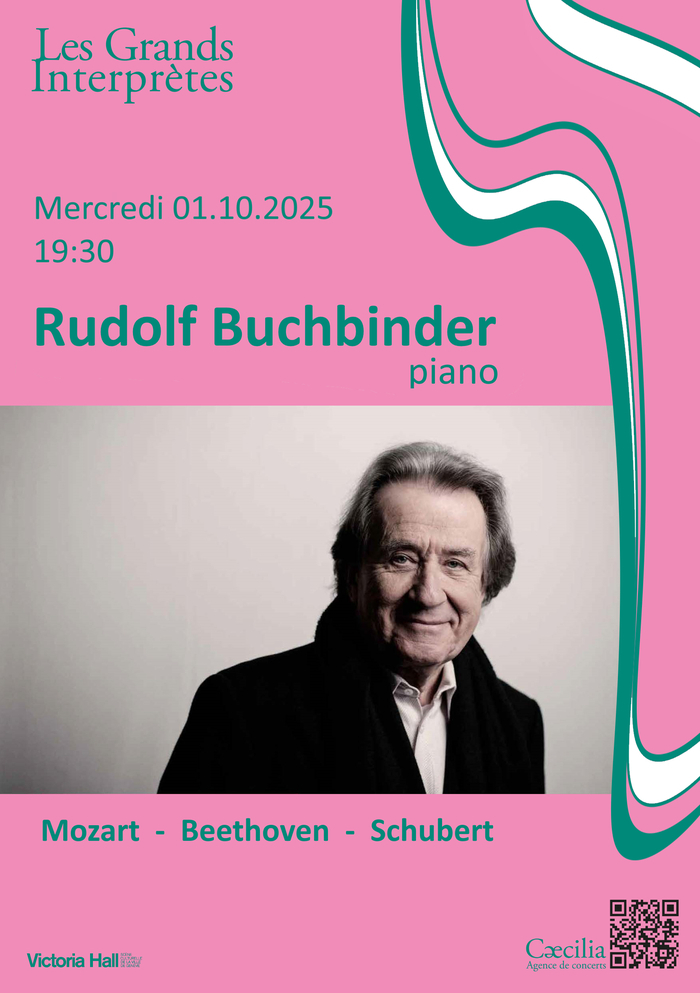 DR Affiche de la soirée, sur fond rose avec la photo de l’artiste