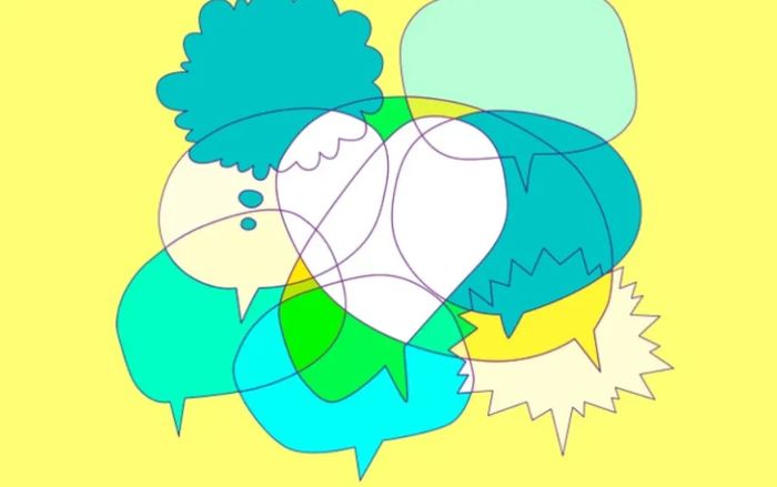 Bulles de discussion multiples qui se mélangent et se superposent pour illustrer le TDAH