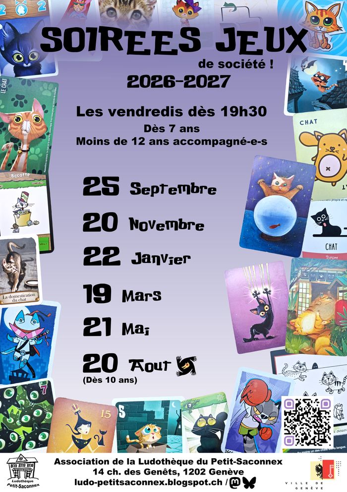 Flyer soirées jeux 26-27 à la ludo du Petit-Saconnex