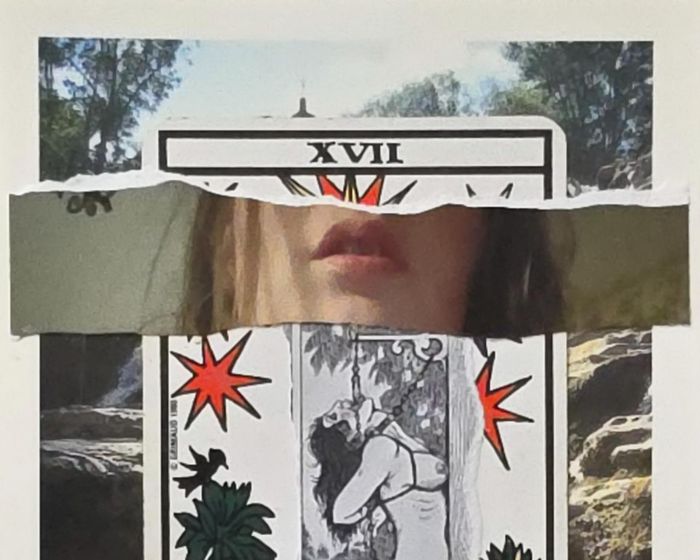 Un collage avec une carte de tarot et une image de femme