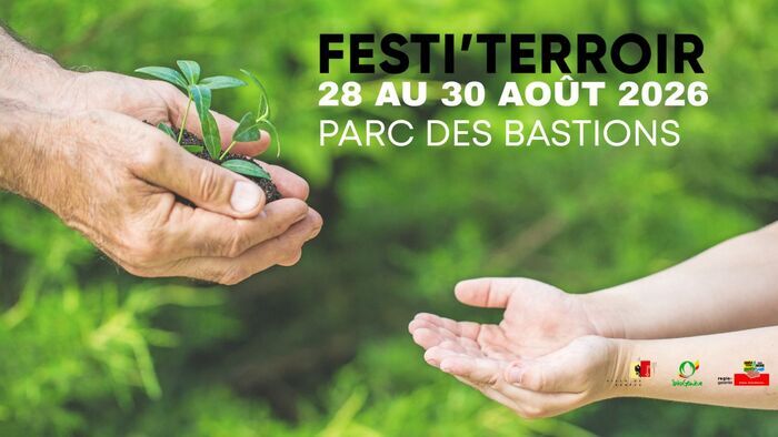 mains d'un adulte tendues vers les mains d'un enfant avec une plante - Festi'Terroir au parc des Bastions du 28 au 30 août