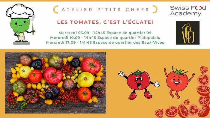 texte annonçant les dates des ateliers du mois de septembre avec diverses images de tomates.