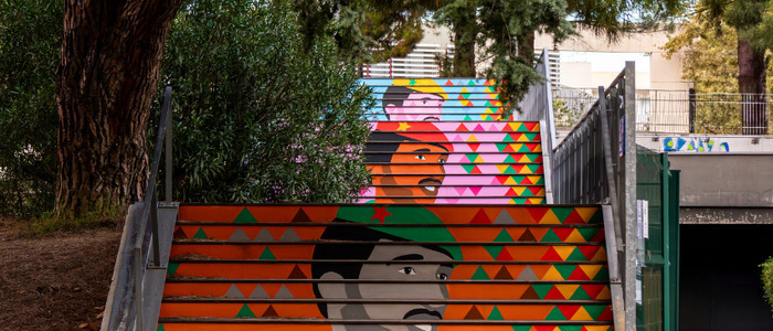 Photo Tamara Tovar Sanchez fresque réalisée par Viané à Montpellier. Avec les soutiens du Comité Thomas Sankara de Montpellier et de Montpellier 3M.