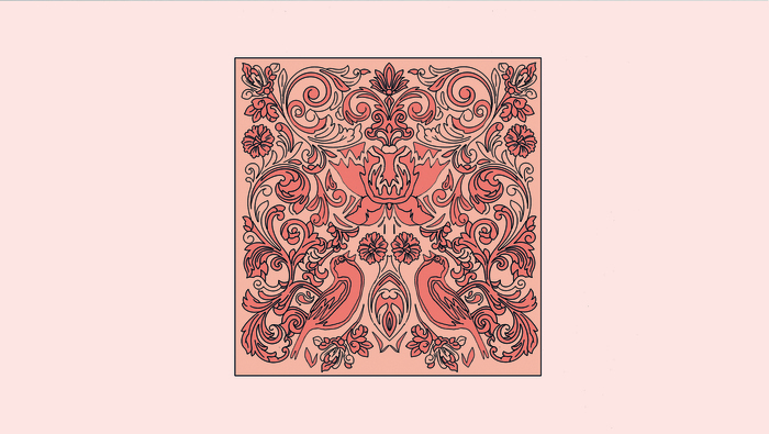 Illustration reprenant des motifs végétaux et du monde animalier.