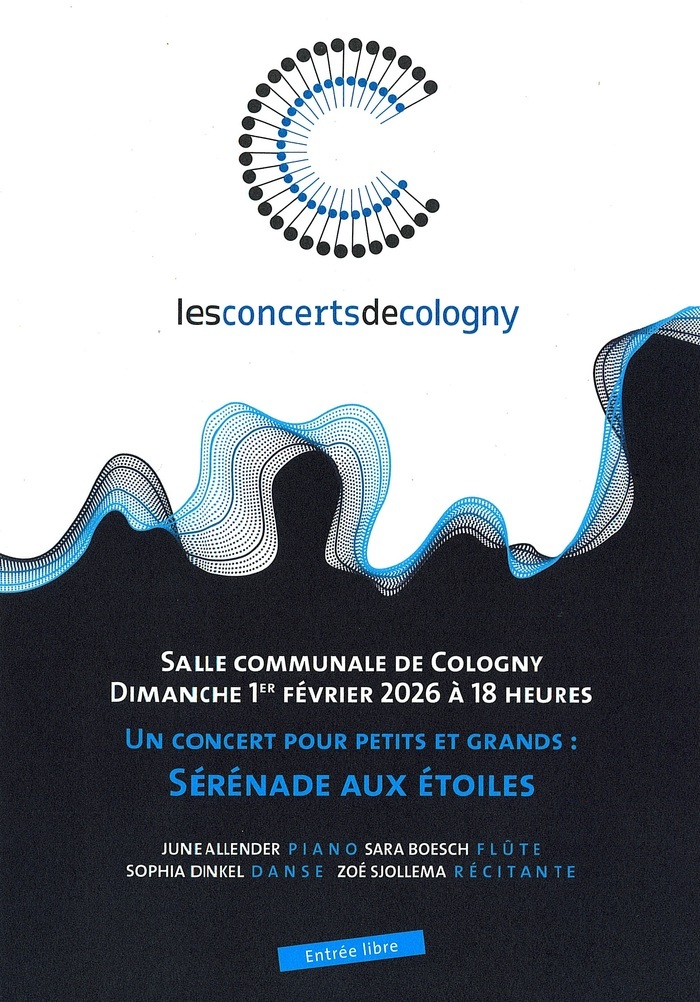 Affiche de l'événement avec logo, date et titre du concert et noms des artistes