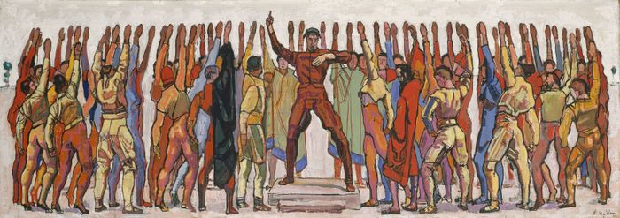 Ferdinand Hodler, "Unanimité", 1912-1913, huile sur toile, 52,5 x 163 cm, signé en bas à droite : "F. Hodler", Genève, Musée d'art et d'histoire, achat, 1939.