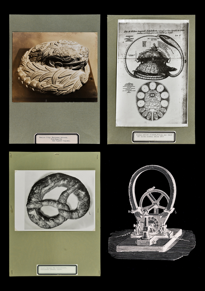 Illustration avec 4 images d'archives provenant des archives Eranos et de la collection de l'artiste Batia Suter.