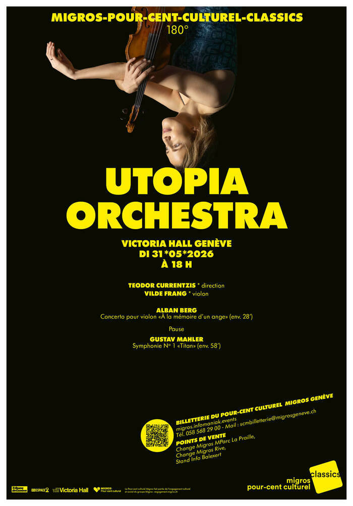 Affiche du concert, sur fond noir et avec la soliste Vilde Frang la tête à l’envers