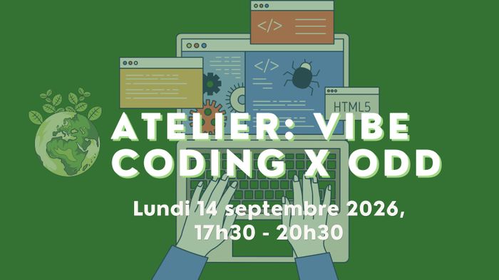 Bannière : Atelier vibe coding x ODD, avec l'illustration d'une main sur un clavier d'ordinateur portable en train de coder