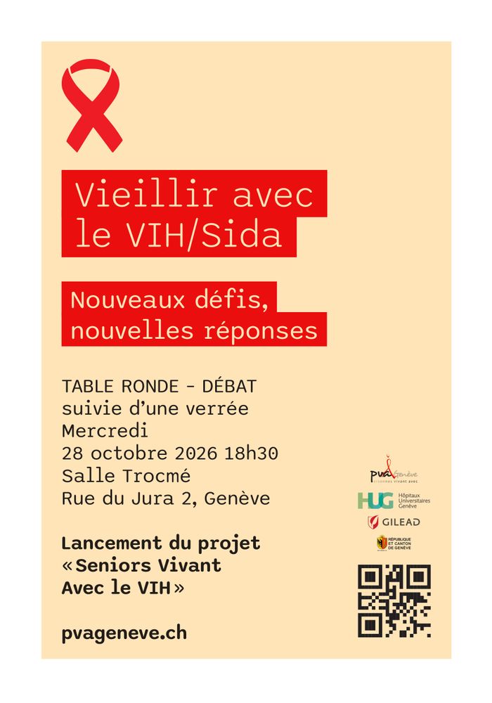 Affiche de la Table ronde et débat "Vieillir avec le VIH/sida: nouveaux défis, nouvelles réponses