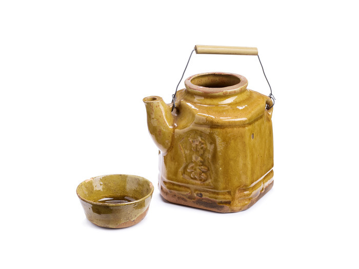MEG Théière japonaise en céramique jaune foncé avec sa tasse.