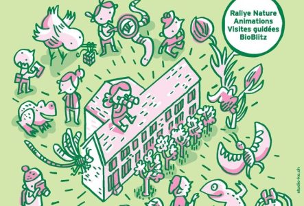 Flyer festif avec des animaux et des personnes naturalistes